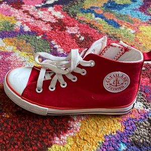 DADAWEN Girl's Canvas Side Zipper Lace Up High-top Red | Size 1 M Little Kid
